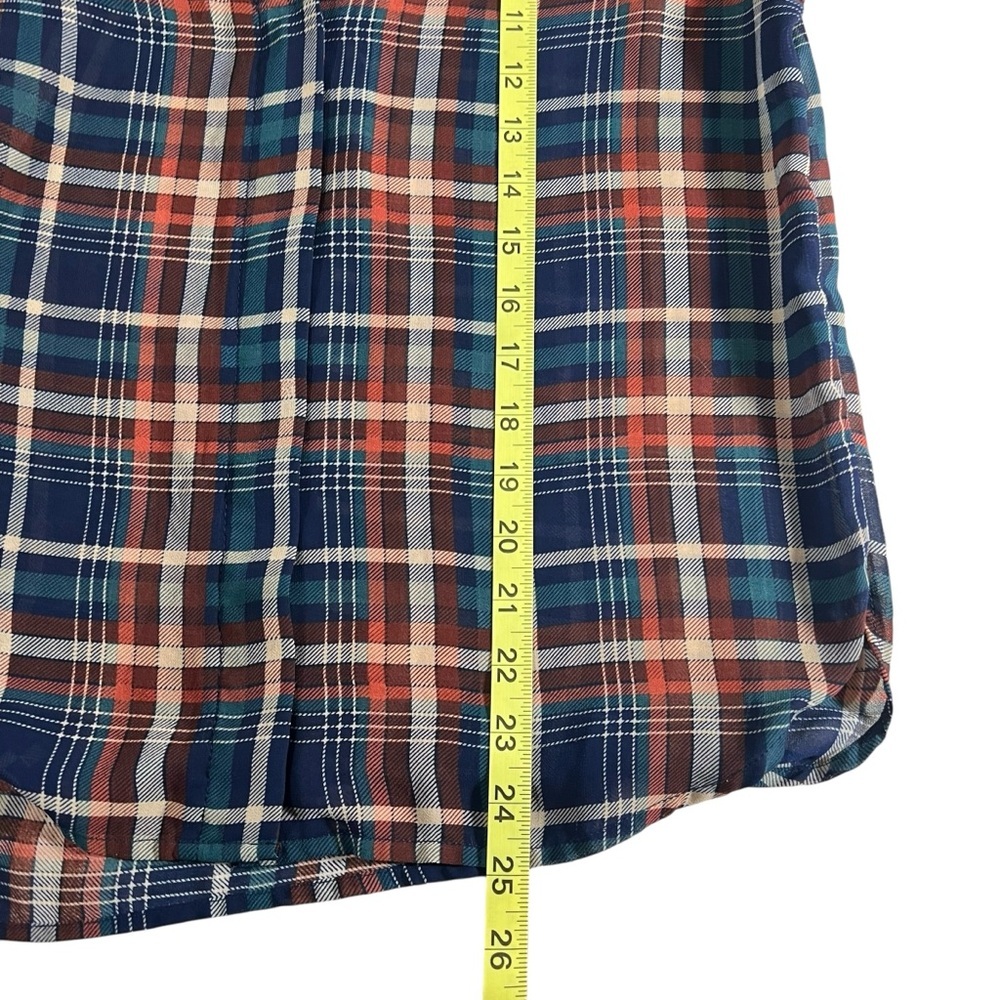 Anthropologie Maeve Sheer Plaid Printed Long Sleeve Blouse V-neck Size Small EUC - Picture 6 of 15